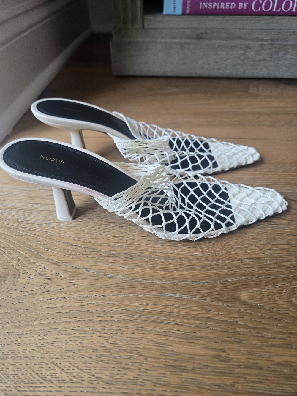 NEOUS Cream Woven Net Mules - Picture 2 of 4